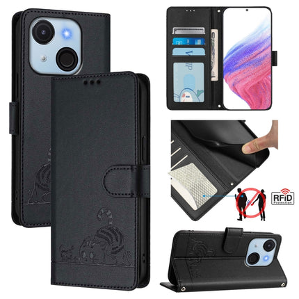 Cat Rat Embossed Pattern RFID Leather Phone Case with Lanyard, For itel Power 70, For itel A80 4G, For itel A50C, For itel A50