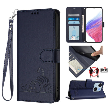 Cat Rat Embossed Pattern RFID Leather Phone Case with Lanyard, For itel Power 70, For itel A80 4G, For itel A50C, For itel A50