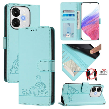 Cat Rat Embossed Pattern RFID Leather Phone Case with Lanyard, For itel Power 70, For itel A80 4G, For itel A50C, For itel A50