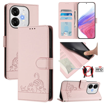 Cat Rat Embossed Pattern RFID Leather Phone Case with Lanyard, For itel Power 70, For itel A80 4G, For itel A50C, For itel A50