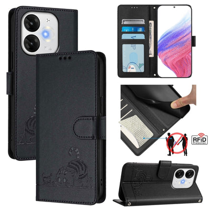 Cat Rat Embossed Pattern RFID Leather Phone Case with Lanyard, For itel Power 70, For itel A80 4G, For itel A50C, For itel A50