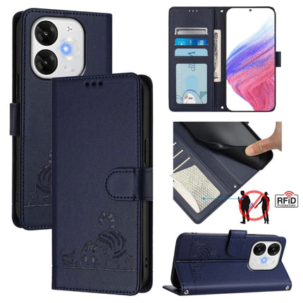 Cat Rat Embossed Pattern RFID Leather Phone Case with Lanyard, For itel Power 70, For itel A80 4G, For itel A50C, For itel A50