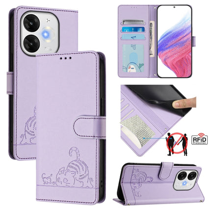 Cat Rat Embossed Pattern RFID Leather Phone Case with Lanyard, For itel Power 70, For itel A80 4G, For itel A50C, For itel A50