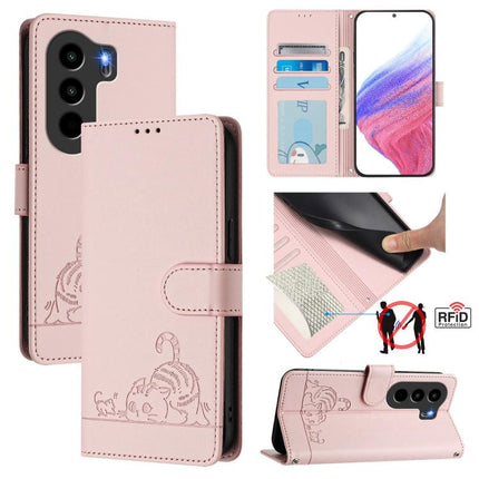 Cat Rat Embossed Pattern RFID Leather Phone Case with Lanyard, For itel Power 70, For itel A80 4G, For itel A50C, For itel A50