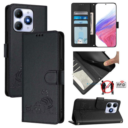 Cat Rat Embossed Pattern RFID Leather Phone Case with Lanyard, For itel A200 / A200+ 4G Global, For Itel A95 5G, For Itel A90, For Itel City 100