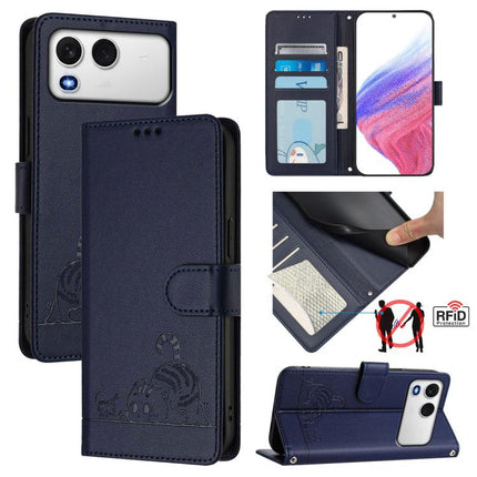 Cat Rat Embossed Pattern RFID Leather Phone Case with Lanyard, For itel A200 / A200+ 4G Global, For Itel A95 5G, For Itel A90, For Itel City 100