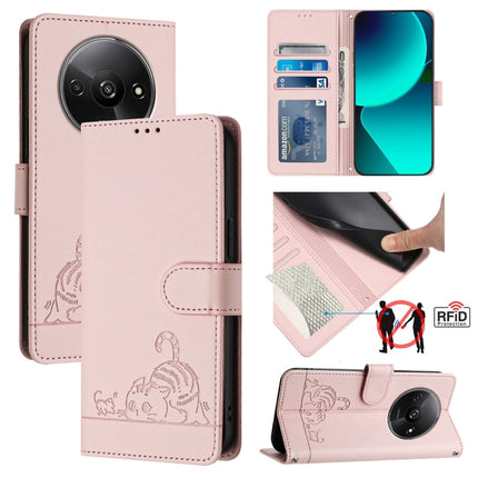 Cat Rat Embossed Pattern RFID Leather Phone Case with Lanyard, For Xiaomi A3 4G Global, For  Xiaomi POCO C61 4G Global, For Xiaomi Redmi 13C 4G Global, For Xiaomi POCO C65 Global