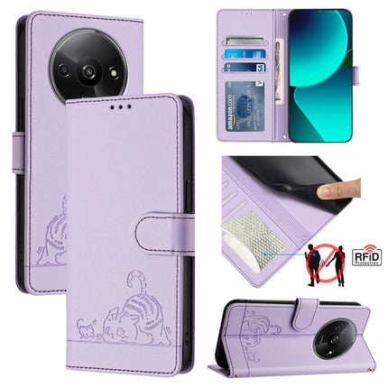 Cat Rat Embossed Pattern RFID Leather Phone Case with Lanyard, For Xiaomi A3 4G Global, For  Xiaomi POCO C61 4G Global, For Xiaomi Redmi 13C 4G Global, For Xiaomi POCO C65 Global
