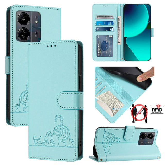 Cat Rat Embossed Pattern RFID Leather Phone Case with Lanyard, For Xiaomi POCO M6 5G Global, For Xiaomi Redmi K60 Ultra, For Xiaomi Redmi Note 12R, For Xiaomi POCO M6 Pro 5G