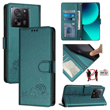 Cat Rat Embossed Pattern RFID Leather Phone Case with Lanyard, For Xiaomi Redmi 12 5G Global, For Xiaomi 13T 5G Global, For Xiaomi 13T Pro 5G Global, For Xiaomi Redmi 12 4G India