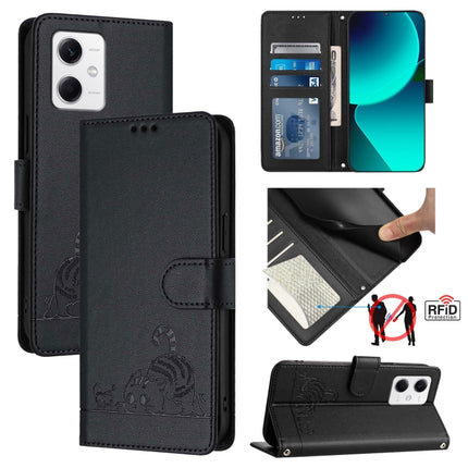 Cat Rat Embossed Pattern RFID Leather Phone Case with Lanyard, For Xiaomi Redmi Note 12 5G Global, For Xiaomi POCO X5, For Xiaomi Redmi Note 12 Turbo 5G, For Xiaomi POCO F5 Pro