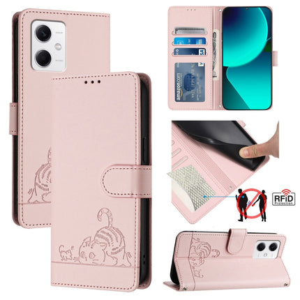 Cat Rat Embossed Pattern RFID Leather Phone Case with Lanyard, For Xiaomi Redmi Note 12 5G Global, For Xiaomi POCO X5, For Xiaomi Redmi Note 12 Turbo 5G, For Xiaomi POCO F5 Pro