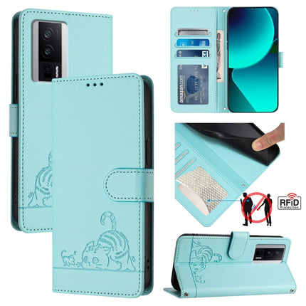 Cat Rat Embossed Pattern RFID Leather Phone Case with Lanyard, For Xiaomi Redmi Note 12 5G Global, For Xiaomi POCO X5, For Xiaomi Redmi Note 12 Turbo 5G, For Xiaomi POCO F5 Pro