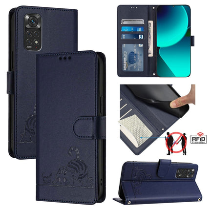 Cat Rat Embossed Pattern RFID Leather Phone Case with Lanyard, For Xiaomi Redmi Note 11 4G Global, For Xiaomi Redmi Note 11S 4G Global, For Xiaomi Redmi Note 12S 4G Global, For Xiaomi Redmi A1+ 4G
