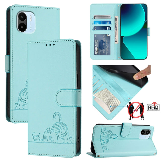 Cat Rat Embossed Pattern RFID Leather Phone Case with Lanyard, For Xiaomi Redmi A1 4G Global, For Xiaomi Redmi Note 12 Pro+ 5G Global, For Xiaomi Redmi Note 12 Pro Speed, For Xiaomi Redmi Note 12 Pro 5G Global