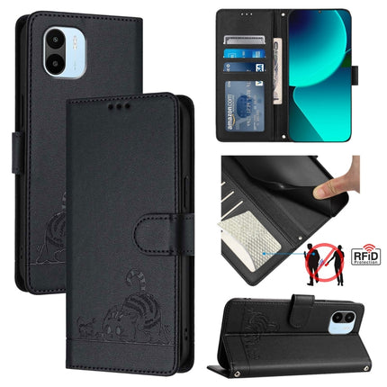 Cat Rat Embossed Pattern RFID Leather Phone Case with Lanyard, For Xiaomi Redmi A1 4G Global, For Xiaomi Redmi Note 12 Pro+ 5G Global, For Xiaomi Redmi Note 12 Pro Speed, For Xiaomi Redmi Note 12 Pro 5G Global