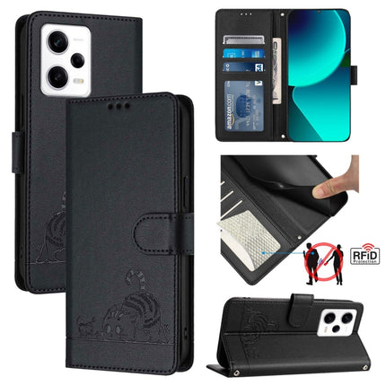 Cat Rat Embossed Pattern RFID Leather Phone Case with Lanyard, For Xiaomi Redmi A1 4G Global, For Xiaomi Redmi Note 12 Pro+ 5G Global, For Xiaomi Redmi Note 12 Pro Speed, For Xiaomi Redmi Note 12 Pro 5G Global