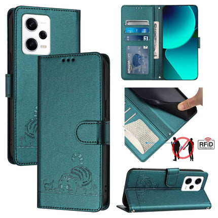 Cat Rat Embossed Pattern RFID Leather Phone Case with Lanyard, For Xiaomi Redmi Note 11E 5G, For Xiaomi POCO M4 5G / POCO M5 4G, For Xiaomi Redmi 11 Prime 5G, For Xiaomi Redmi Note 12 Explorer