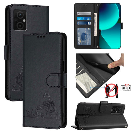 Cat Rat Embossed Pattern RFID Leather Phone Case with Lanyard, For Xiaomi Redmi 10 Prime+ 5G India, For Xiaomi Redmi Note 11R, For Xiaomi Redmi K50 Ultra, For  Xiaomi 12T / 12T Pro