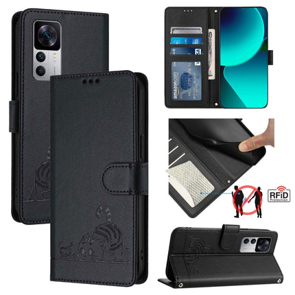 Cat Rat Embossed Pattern RFID Leather Phone Case with Lanyard, For Xiaomi Redmi 10 Prime+ 5G India, For Xiaomi Redmi Note 11R, For Xiaomi Redmi K50 Ultra, For  Xiaomi 12T / 12T Pro