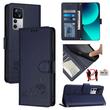 Cat Rat Embossed Pattern RFID Leather Phone Case with Lanyard, For Xiaomi Redmi 10 Prime+ 5G India, For Xiaomi Redmi Note 11R, For Xiaomi Redmi K50 Ultra, For  Xiaomi 12T / 12T Pro
