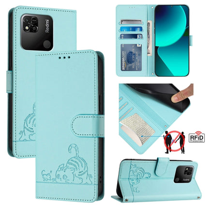 Cat Rat Embossed Pattern RFID Leather Phone Case with Lanyard, For Xiaomi Redmi Note 11 Pro+ 5G Global, For Xiaomi POCO X4 NFC 5G, For Xiaomi Redmi Note 11S 5G, For Xiaomi Redmi 10A