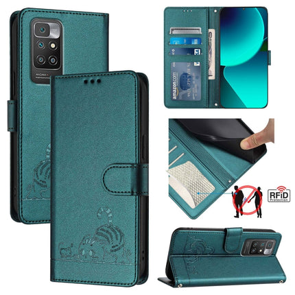 Cat Rat Embossed Pattern RFID Leather Phone Case with Lanyard, For Xiaomi Redmi 10 4G 2021 Global, For Xiaomi Redmi 10 2022 Global, For Xiaomi POCO F3 / 11i, For Xiaomi Redmi Note 10 Lite