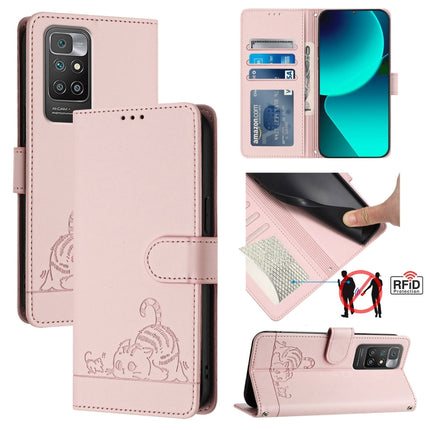 Cat Rat Embossed Pattern RFID Leather Phone Case with Lanyard, For Xiaomi Redmi 10 4G 2021 Global, For Xiaomi Redmi 10 2022 Global, For Xiaomi POCO F3 / 11i, For Xiaomi Redmi Note 10 Lite