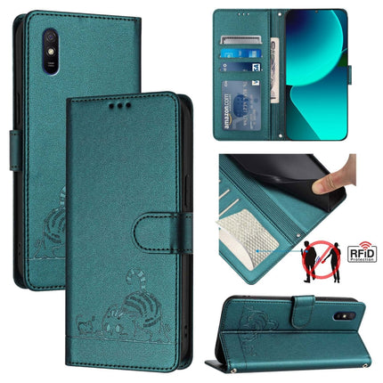 Cat Rat Embossed Pattern RFID Leather Phone Case with Lanyard, For Xiaomi Redmi Note 11 Pro+ 5G EU Version, For Xiaomi POCO M4 Pro 5G, For Xiaomi Redmi 9A / 9i / 9AT, For Xiaomi Redmi 9 Prime India