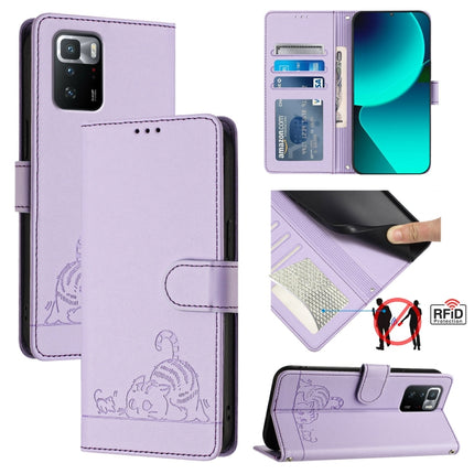 Cat Rat Embossed Pattern RFID Leather Phone Case with Lanyard, For Xiaomi Redmi Note 10 5G, For Xiaomi POCO M3 Pro, For Xiaomi Redmi Note 10T 5G, For Xiaomi POCO X3 GT