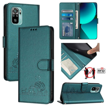 Cat Rat Embossed Pattern RFID Leather Phone Case with Lanyard, For Xiaomi Mi 11X / 11X Pro, For Xiaomi Redmi Note 10s 4G, For Xiaomi Redmi Note 10 Pro Max, For Xiaomi Redmi Note 10 Pro India