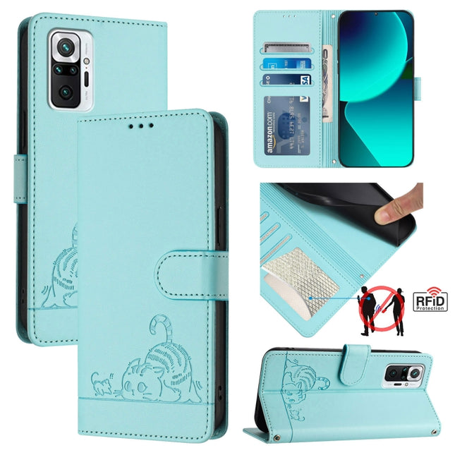 Cat Rat Embossed Pattern RFID Leather Phone Case with Lanyard, For Xiaomi Redmi Note 10 Pro 4G, For Xiaomi Redmi Note 10 4G, For Xiaomi Redmi K40 / K40 Pro, For Xiaomi Redmi 9 Power