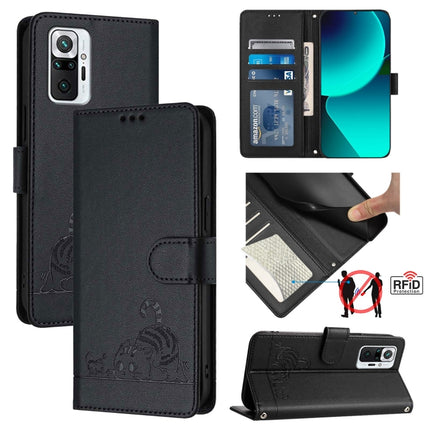 Cat Rat Embossed Pattern RFID Leather Phone Case with Lanyard, For Xiaomi Redmi Note 10 Pro 4G, For Xiaomi Redmi Note 10 4G, For Xiaomi Redmi K40 / K40 Pro, For Xiaomi Redmi 9 Power