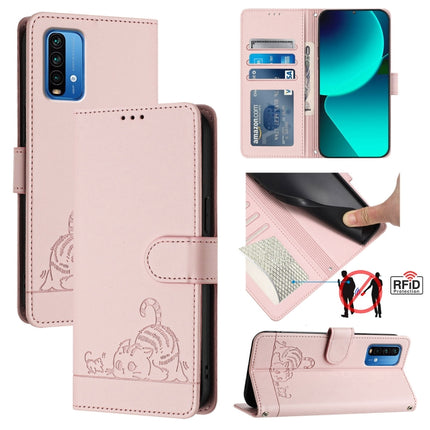 Cat Rat Embossed Pattern RFID Leather Phone Case with Lanyard, For Xiaomi Redmi Note 10 Pro 4G, For Xiaomi Redmi Note 10 4G, For Xiaomi Redmi K40 / K40 Pro, For Xiaomi Redmi 9 Power