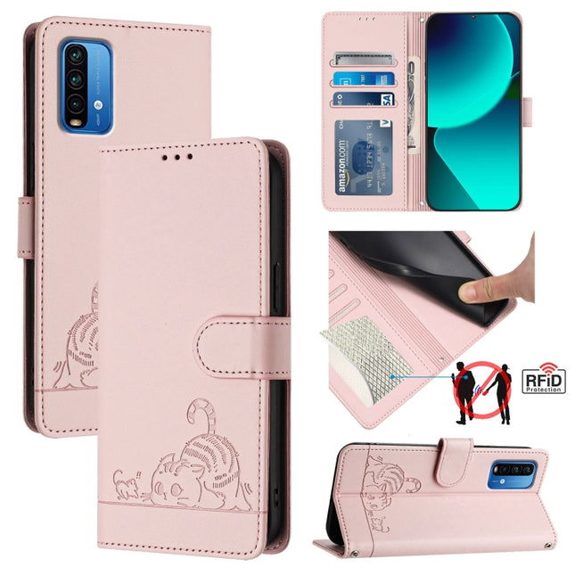 Cat Rat Embossed Pattern RFID Leather Phone Case with Lanyard, For Xiaomi Redmi Note 10 Pro 4G, For Xiaomi Redmi Note 10 4G, For Xiaomi Redmi K40 / K40 Pro, For Xiaomi Redmi 9 Power