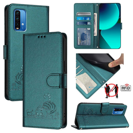 Cat Rat Embossed Pattern RFID Leather Phone Case with Lanyard, For Xiaomi Redmi 9T Global, For Xiaomi POCO M3, For Xiaomi Redmi Note 9T Global, For Xiaomi Redmi Note 9 4G Global