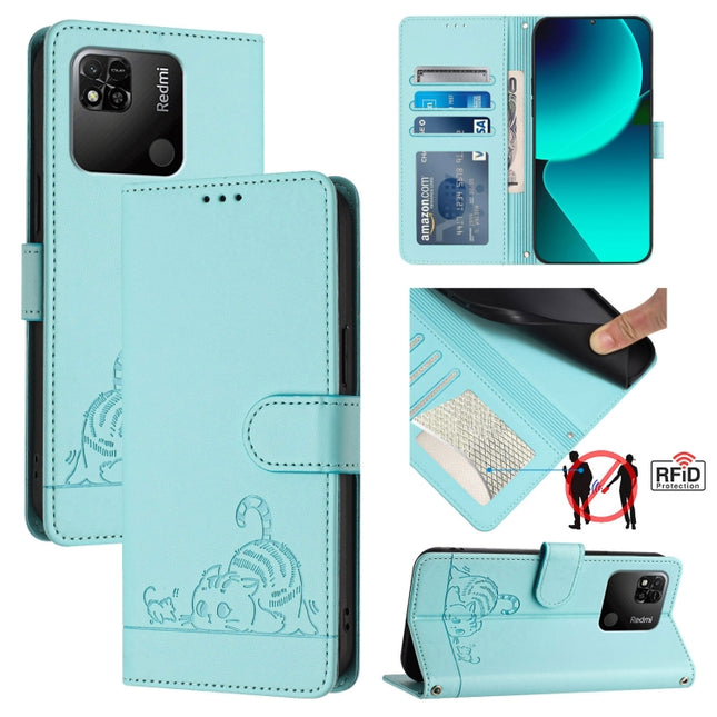 Cat Rat Embossed Pattern RFID Leather Phone Case with Lanyard, For Xiaomi Redmi 9C, For Xiaomi Redmi Note 9 Pro 4G, For Xiaomi Redmi 8, For Xiaomi Redmi Note 8