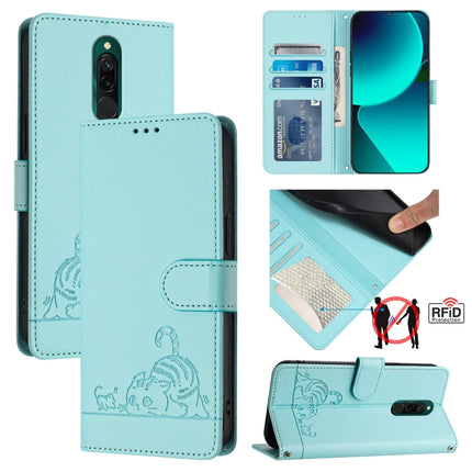 Cat Rat Embossed Pattern RFID Leather Phone Case with Lanyard, For Xiaomi Redmi 9C, For Xiaomi Redmi Note 9 Pro 4G, For Xiaomi Redmi 8, For Xiaomi Redmi Note 8