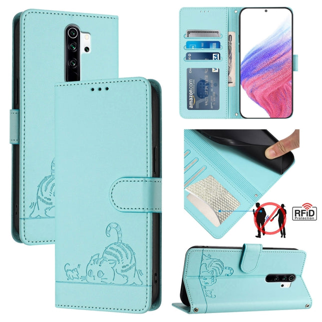 Cat Rat Embossed Pattern RFID Leather Phone Case with Lanyard, For Xiaomi Redmi Note 8 Pro, For Xiaomi Redmi Note 7 / 7S, For Xiaomi Redmi Note 7 Pro