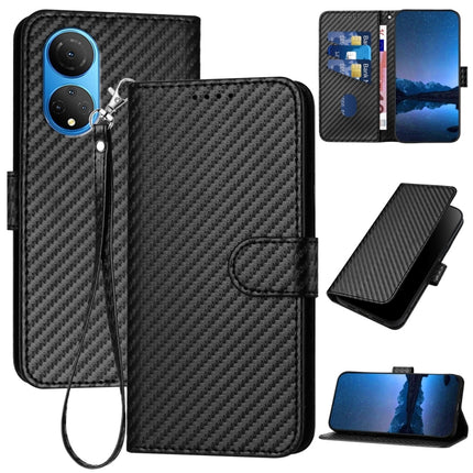 YX0070 Carbon Fiber Buckle Leather Phone Case with Lanyard, For Honor 70, For Honor X8 4G / X30i / Play6T Pro, For Honor X7 4G / Play 30 Plus