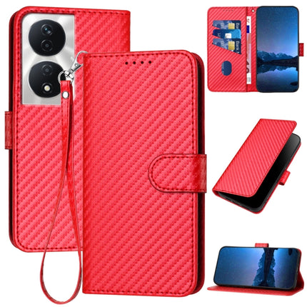 YX0070 Carbon Fiber Buckle Leather Phone Case with Lanyard, For Honor 200 Lite Global, For Honor X7b 5G, For Honor X8b