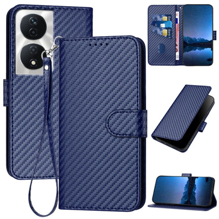 YX0070 Carbon Fiber Buckle Leather Phone Case with Lanyard, For Honor 200 Lite Global, For Honor X7b 5G, For Honor X8b