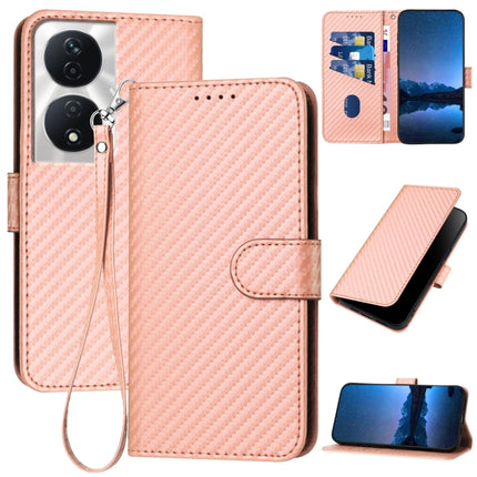 YX0070 Carbon Fiber Buckle Leather Phone Case with Lanyard, For Honor 200 Lite Global, For Honor X7b 5G, For Honor X8b