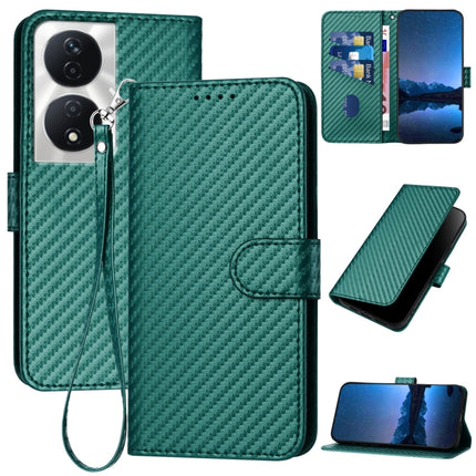 YX0070 Carbon Fiber Buckle Leather Phone Case with Lanyard, For Honor 200 Lite Global, For Honor X7b 5G, For Honor X8b