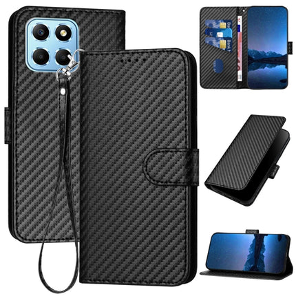 YX0070 Carbon Fiber Buckle Leather Phone Case with Lanyard, For Honor X40 5G / X9a 5G / Magic5 Lite, For Honor X8 5G, For Honor 70 Pro / 70 Pro+