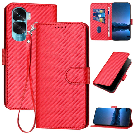 YX0070 Carbon Fiber Buckle Leather Phone Case with Lanyard, For Honor X9b, For Honor X50, For Honor X50i 5G / 90 Lite