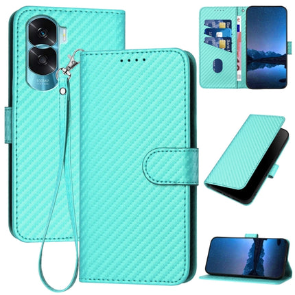 YX0070 Carbon Fiber Buckle Leather Phone Case with Lanyard, For Honor X9b, For Honor X50, For Honor X50i 5G / 90 Lite