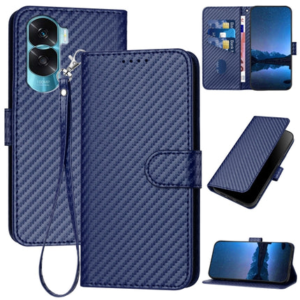 YX0070 Carbon Fiber Buckle Leather Phone Case with Lanyard, For Honor X9b, For Honor X50, For Honor X50i 5G / 90 Lite
