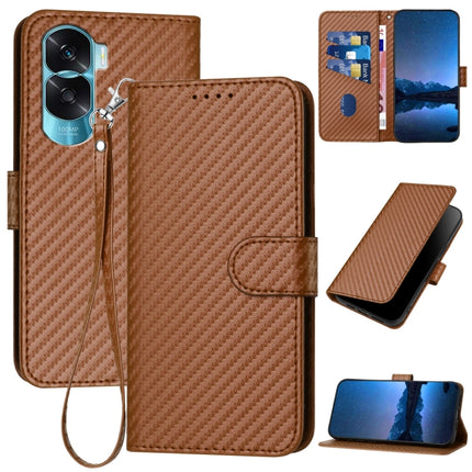 YX0070 Carbon Fiber Buckle Leather Phone Case with Lanyard, For Honor X9b, For Honor X50, For Honor X50i 5G / 90 Lite