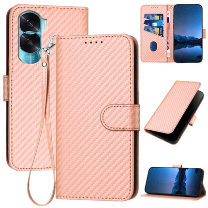 YX0070 Carbon Fiber Buckle Leather Phone Case with Lanyard, For Honor X9b, For Honor X50, For Honor X50i 5G / 90 Lite